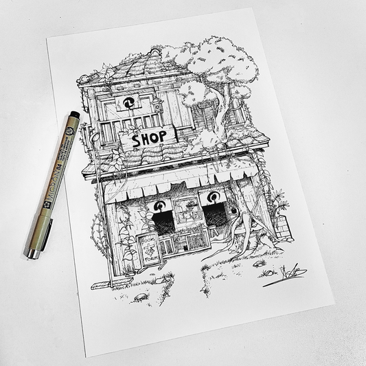 Print A4 façade de boutique sketch