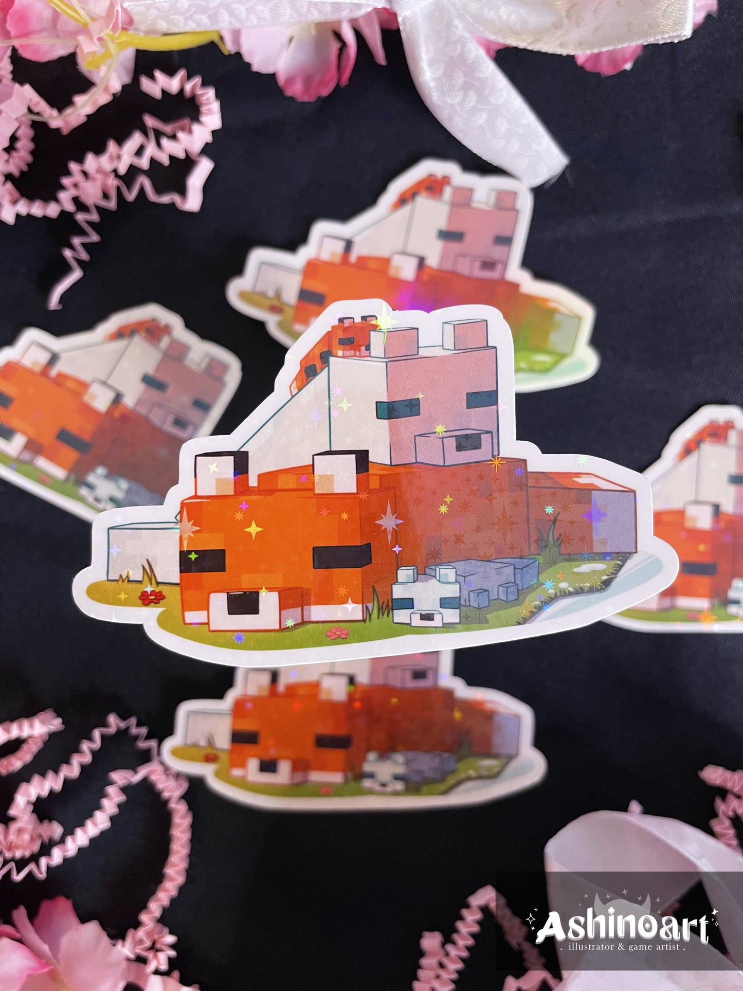 Sticker holographique Renards (Minecraft)